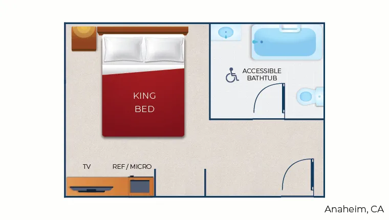 The floor plan for the King Suite (Accessible Bathtub) 